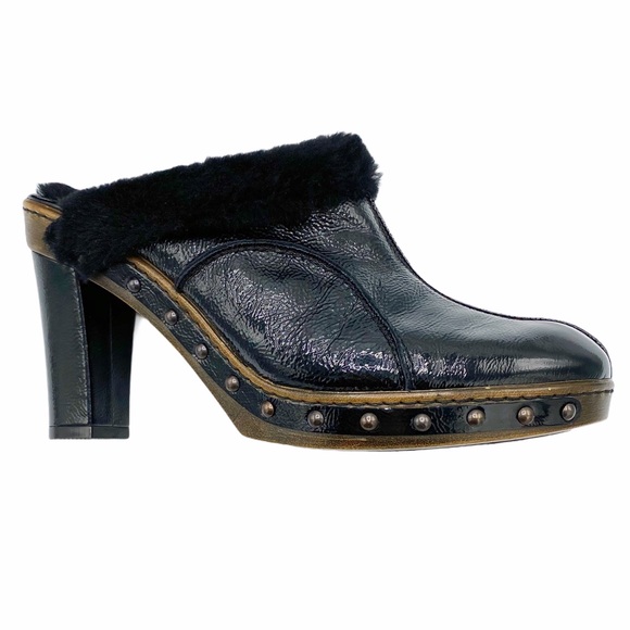 Aquatalia Yippy Patent Shearling Clog Heel SZ 9.5 - Picture 2 of 10